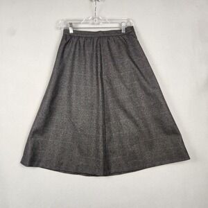 Vintage Wool Skirt Womens 10‎ Gray Windowpane Plaid A-Line Midi Side Zip 90s